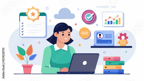 Woman reviewing online certification progress in d