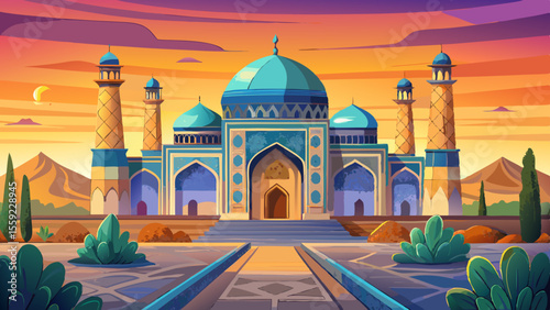  Bibi-Khanym Mosque, Samarkand, Uzbekistan
Ancient and grand, its towering iwan and turquoise domes are adorned with geometric mosaics. The entire structure shines beneath golden sunset, surrounded by