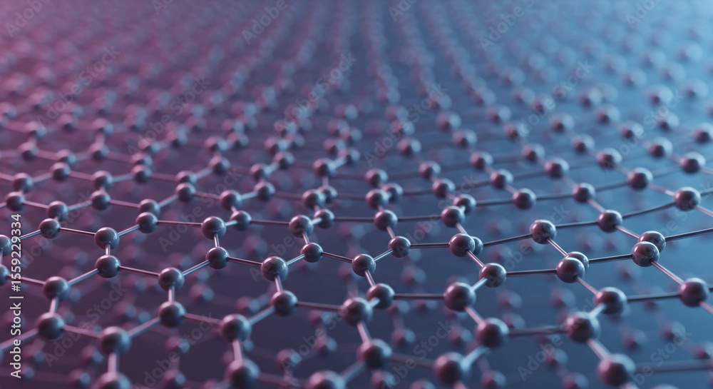 Fototapeta premium Close up view of a graphene structure with purple and blue lighting on a blurred background