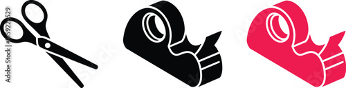 Scissors and tape dispenser vector illustration for office supplies and stationery design use, art