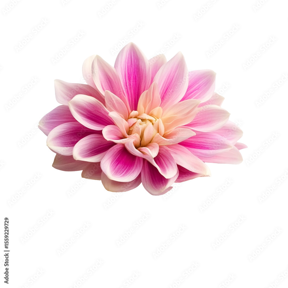 Fototapeta premium Pink and white dahlia flower blossom isolated on black background a beautiful floral image