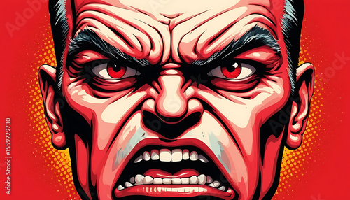 Furious Red-Eyed Man: Close-Up Portrait Illustration