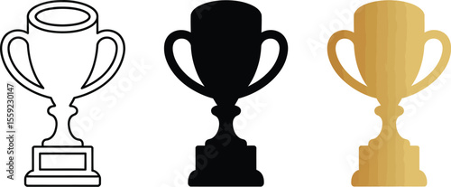 Trophy cup vector icon set gold black outline illustration victory award achievement success 100 character