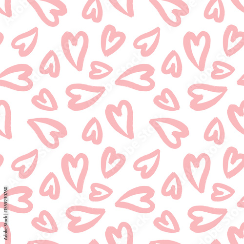 Vector seamless hand drawn pattern with delicate pink hearts