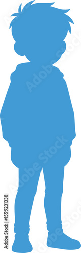 Blue Silhouette of Child in Hoodie Standing Upright  Minimal Vector Illustration for Modern Design , Icon, or Concept Art