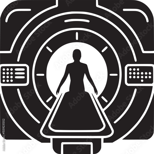 Silhouette of a person undergoing a ct scan inside a modern medical imaging machine design