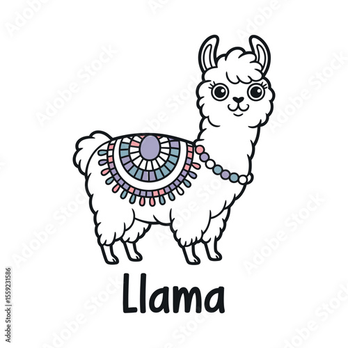 Cute cartoon llama with decorative patterned design