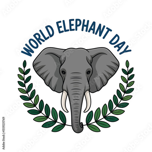 Celebrate world elephant day with this adorable elephant illustration and leafy wreath design vector art