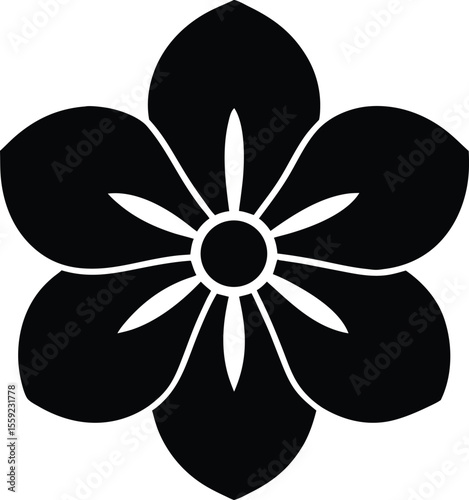 Elegant Flower in Silhouette: A striking, high-contrast depiction of a pristine flower. Emphasizing its beautiful symmetry and delicate form through a clean, graphic silhouette. 