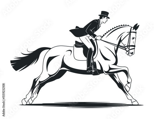 Elegant Equestrian Rider in Full Gallop Silhouette