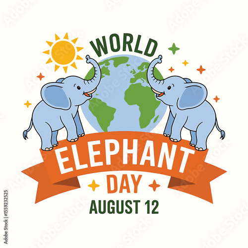 Celebrate world elephant day august 12 with cute elephants and globe illustration for conservation