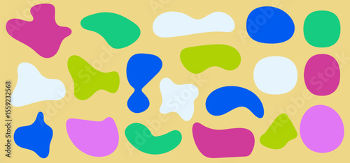 Colored abstract shapes. Vector set of smooth elements. A collection of modern organic shapes: a drop of water, a pebble, a splash of ink.