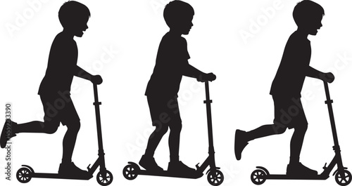 Boy Riding Scooter Silhouette Vector Set vector illustration