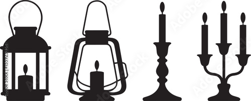 A collection of vintage lantern and candlestick silhouettes