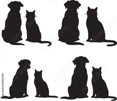Cat and Dog Sitting Pet Silhouette Vector Set vector illustration