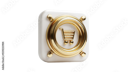 Golden Cart Icon: A lustrous golden cart symbol nestled within a pristine, elegant design, embodying the essence of modern e-commerce and retail.