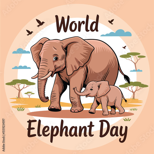Celebrating world elephant day with a cute elephant family illustration for wildlife conservation