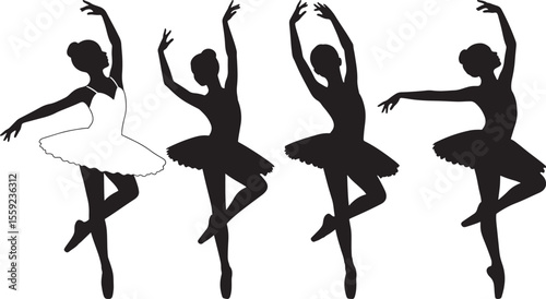 Girl Child Ballerina Dancing Silhouette Vector Set vector illustration