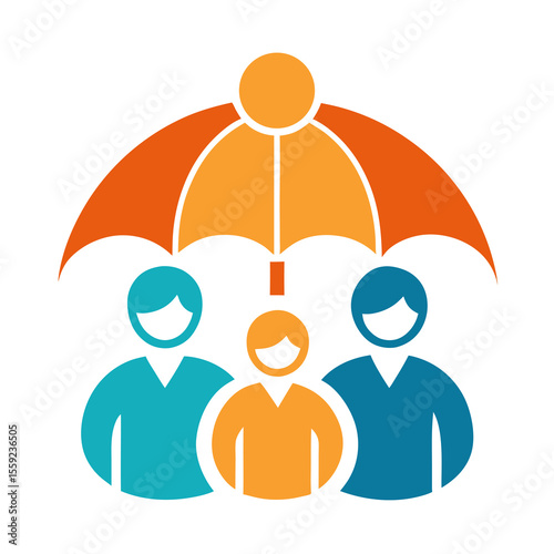 Happy Parents Day family icon, three people under umbrella, heartwarming, protection, security, care, vector graphic
