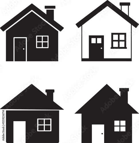 Home House Building Silhouette Vector Set on White Background vector illustration