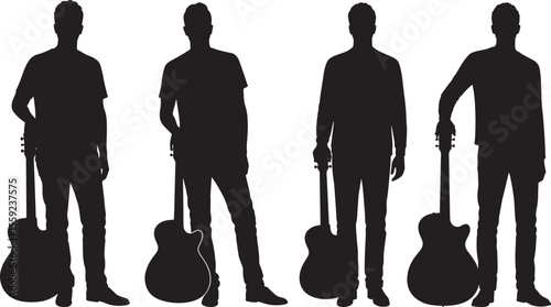Man with Guitar Musician Silhouette Vector Set vector illustration
