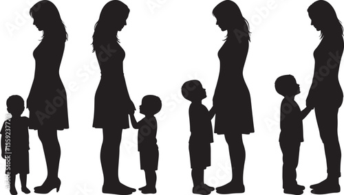 Mother Holding Son's Hand Silhouette vector illustration