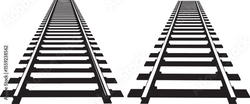 Railway Tracks Train Silhouette Vector Set vector illustration