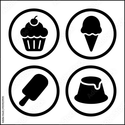 Dessert icons with cupcake popsicle pudding icecream