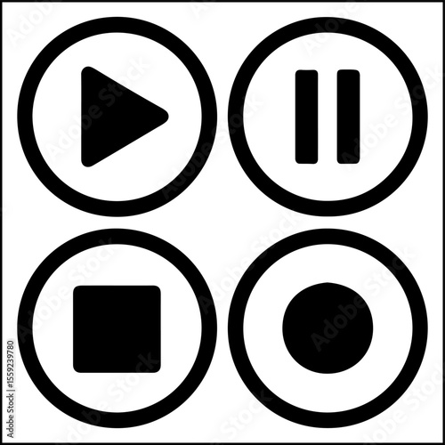 Digital media icons with play stop pause record