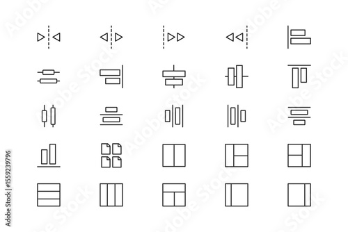 Set of UI Layout and Alignment Line Icons for Web and App Design