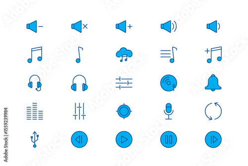 Blue Music and Audio Multimedia Icon Set