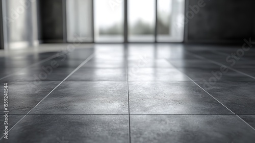 Matte floor sealant texture with natural light illustrating smooth surface and reflections in an industrial setting
