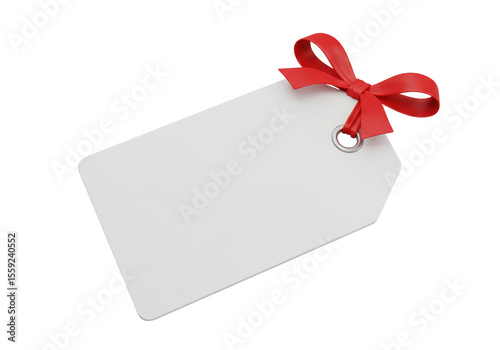 Isolated Elegant Gift Tag with Red Ribbon