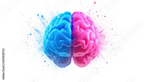 Creative Pink Blue Brain: A Blend Of Creative And Mathematical Thinking, Bursting With Innovation, Mathematics, Formulas, Chemistry, And Unique Perspectives.