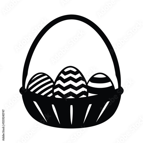 Colorful Easter eggs arranged beautifully in a festive spring basket Vector silhouette