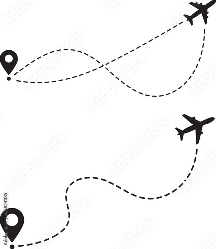Airplane Line Path Routes Silhouette vector illustration