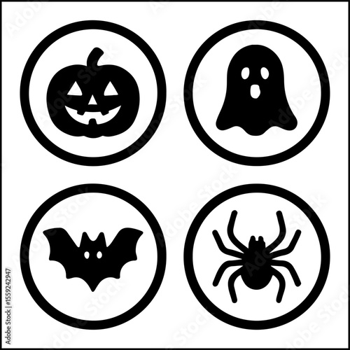 Halloween icons with pumpkin ghost bat spider