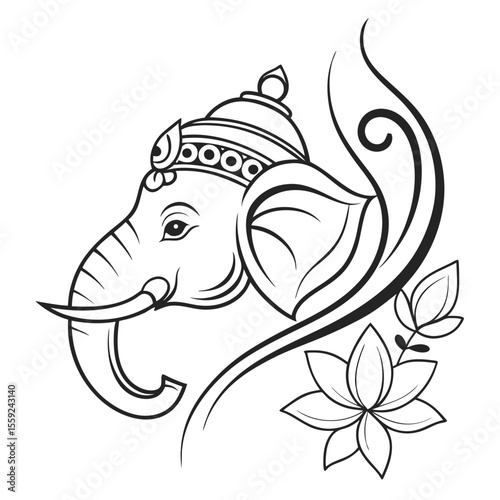 Simple Ganpati Tattoo Line Art 