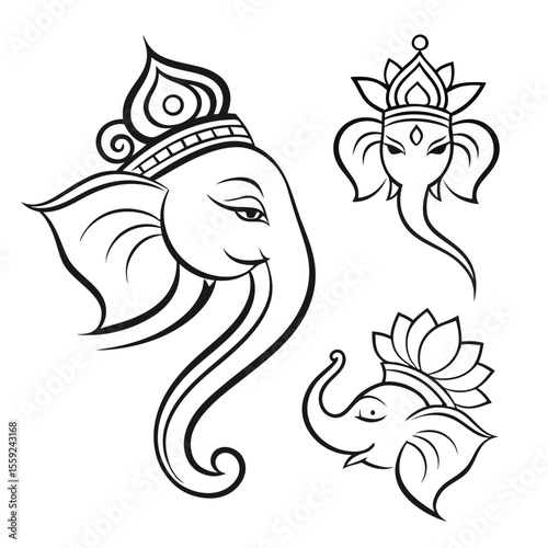 Simple Ganpati Tattoo Line Art 