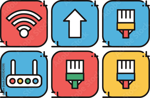 Illustration of network connection icons arranged in a grid formation style