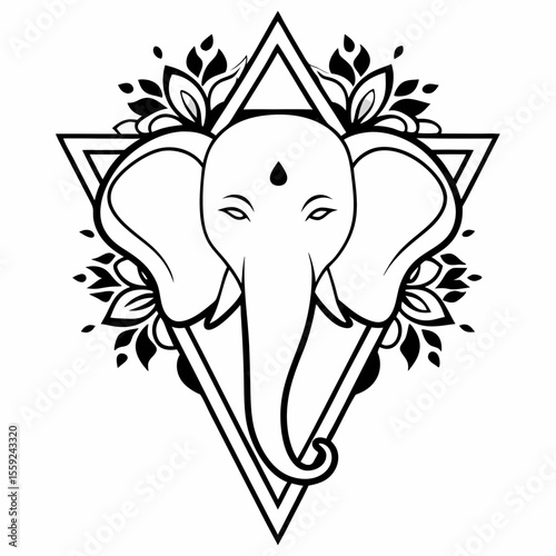 Simple Ganpati Tattoo Line Art 