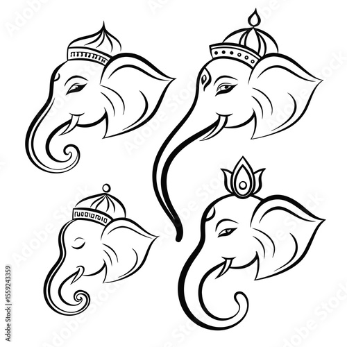 Simple Ganpati Tattoo Line Art 