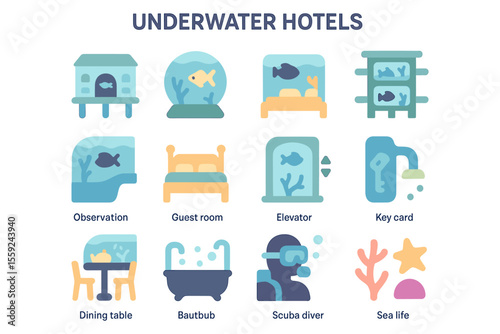 Underwater hotels concept vector illustration for design and poster in flat style