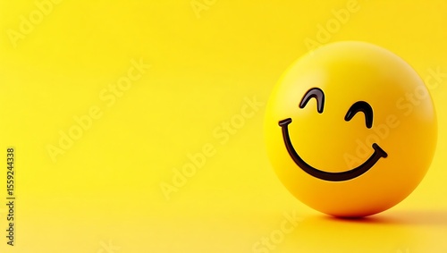 A bright yellow smiley face emoji with a happy expression on a vibrant yellow background