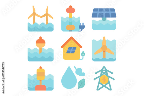 Renewable energy sources icons vector illustration - flat style for poster or web design