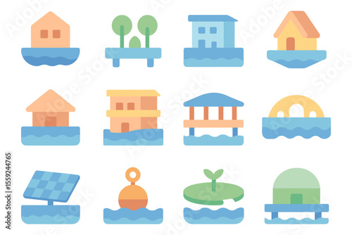 Floating architecture vector illustration: flat design for eco-friendly concepts