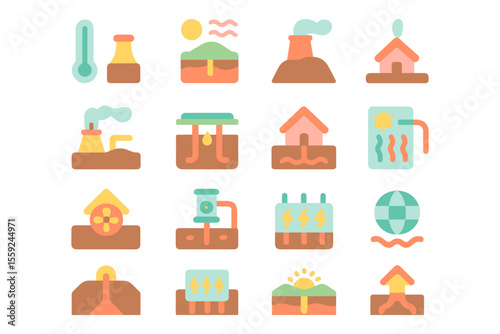 Geothermal energy icons vector illustration for environmental design in flat style