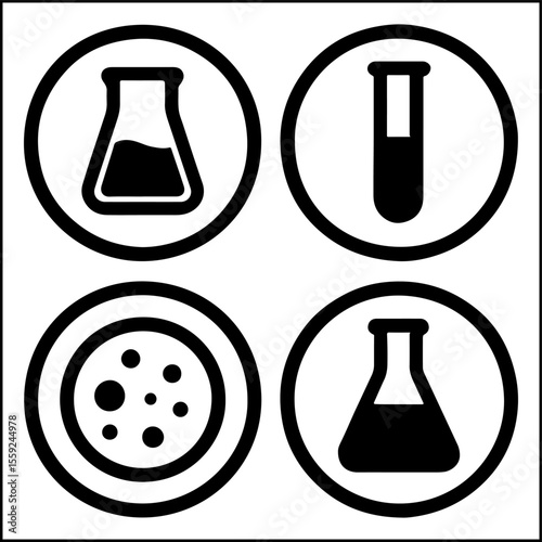 Lab icons with beaker test tube flask petri