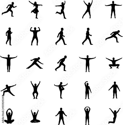 People in Various Action Poses Silhouettes