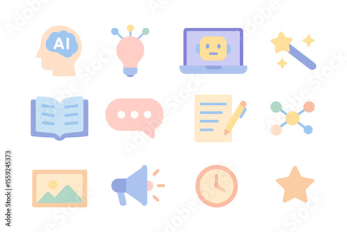 Pastel icon set vector illustration for technology and communication design